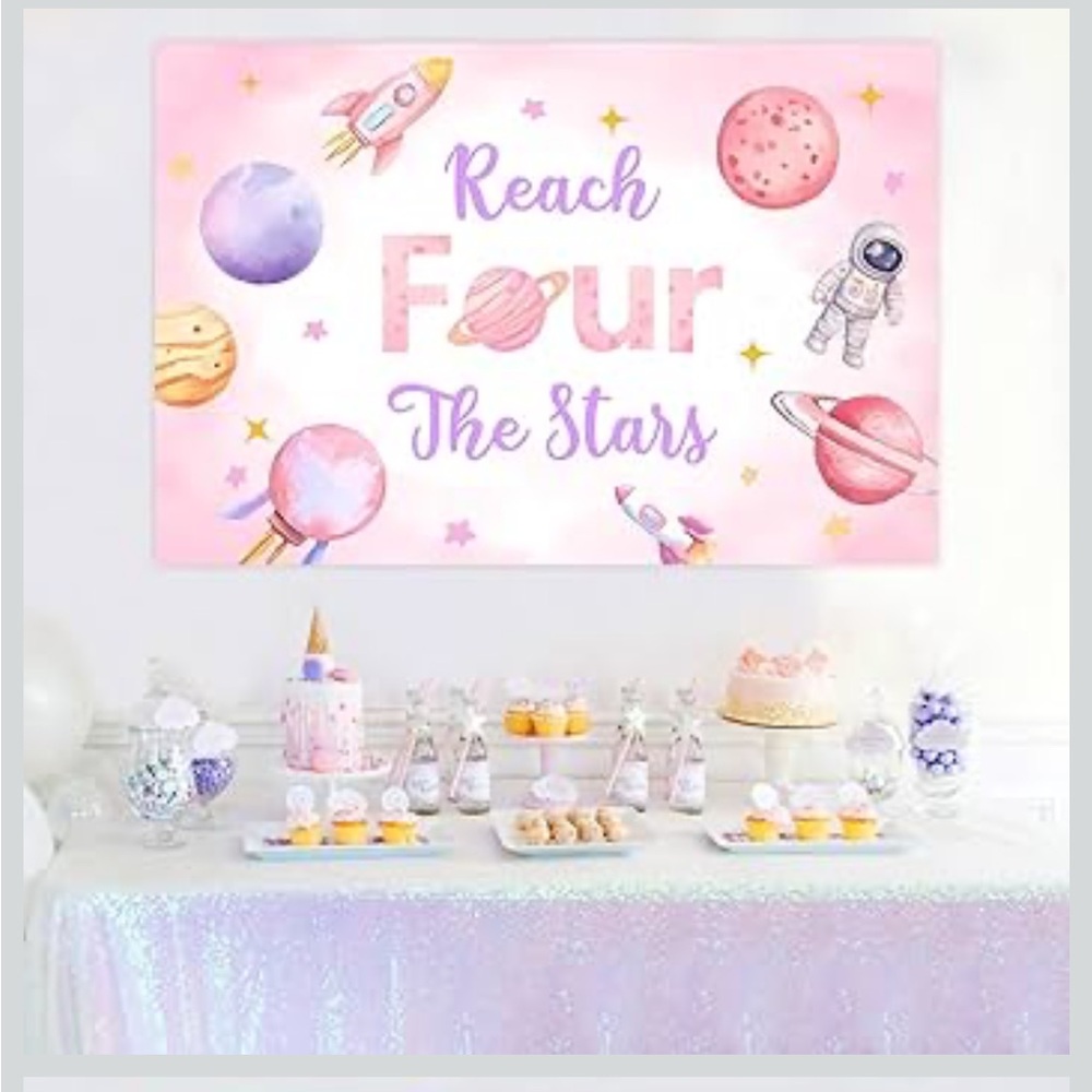 Space-Themed Party Backdrop - Pink and Purple